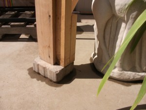 Bricks placed under the door frame of the yurt