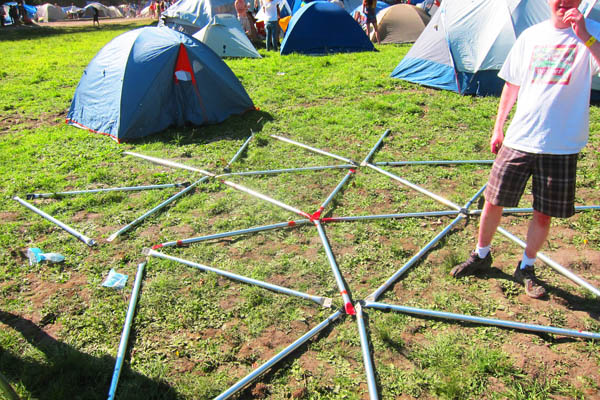 Starting our geodesic dome assembly at Shambhala: